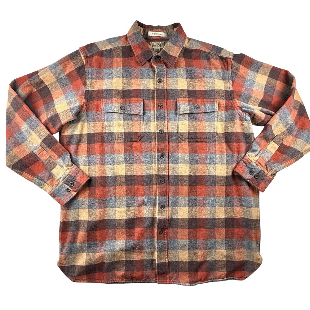 LL Bean Chamois Shirt Men XL Tall Plaid Button Utility Gorpcore Flannel Grunge